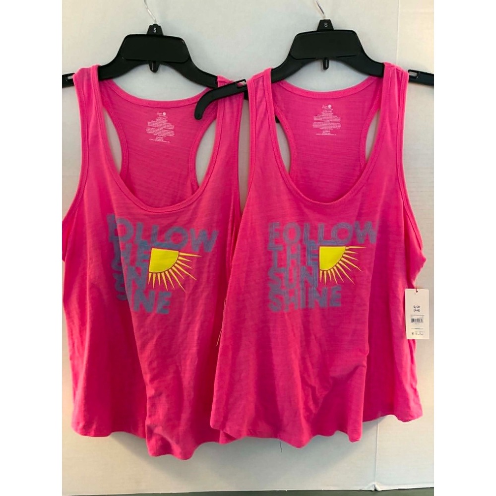 Secret Treasures Womens 2PC Pajama Tank Tops Pink Yellow Graphic Sleepwear S NWT